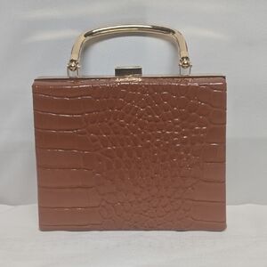 Elegant Brown Crocodile-Embossed Handbag